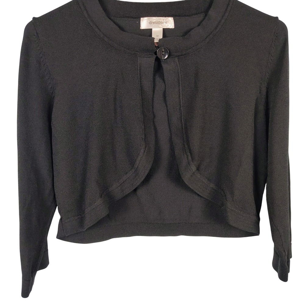 Dressbarn Womens SZ M Cropped Bolero Shrug Black Rayon Blend Coquette Balletcore